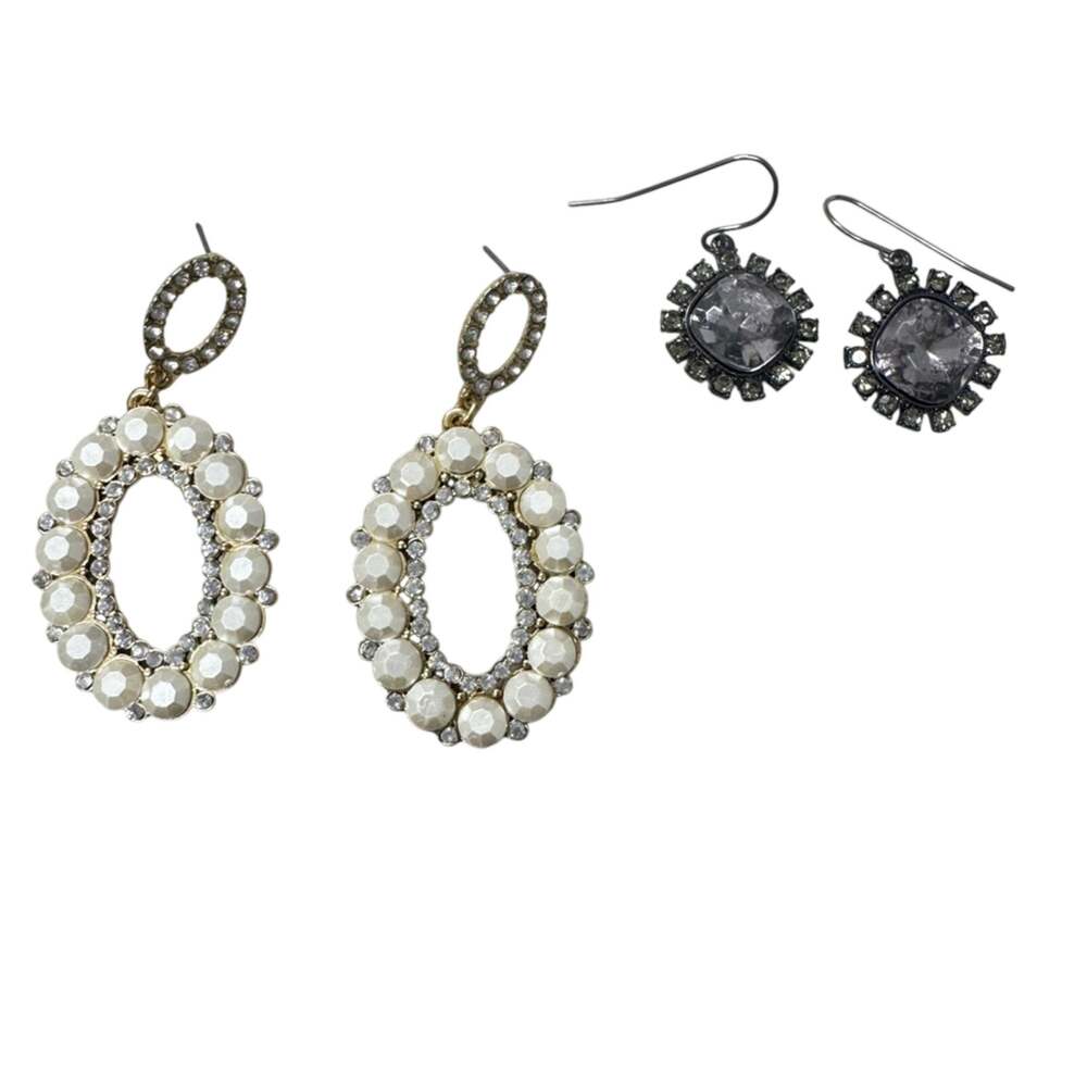 2 Pairs Rhinestones Costume Jewelry Dangle Earrings Pierced Glam